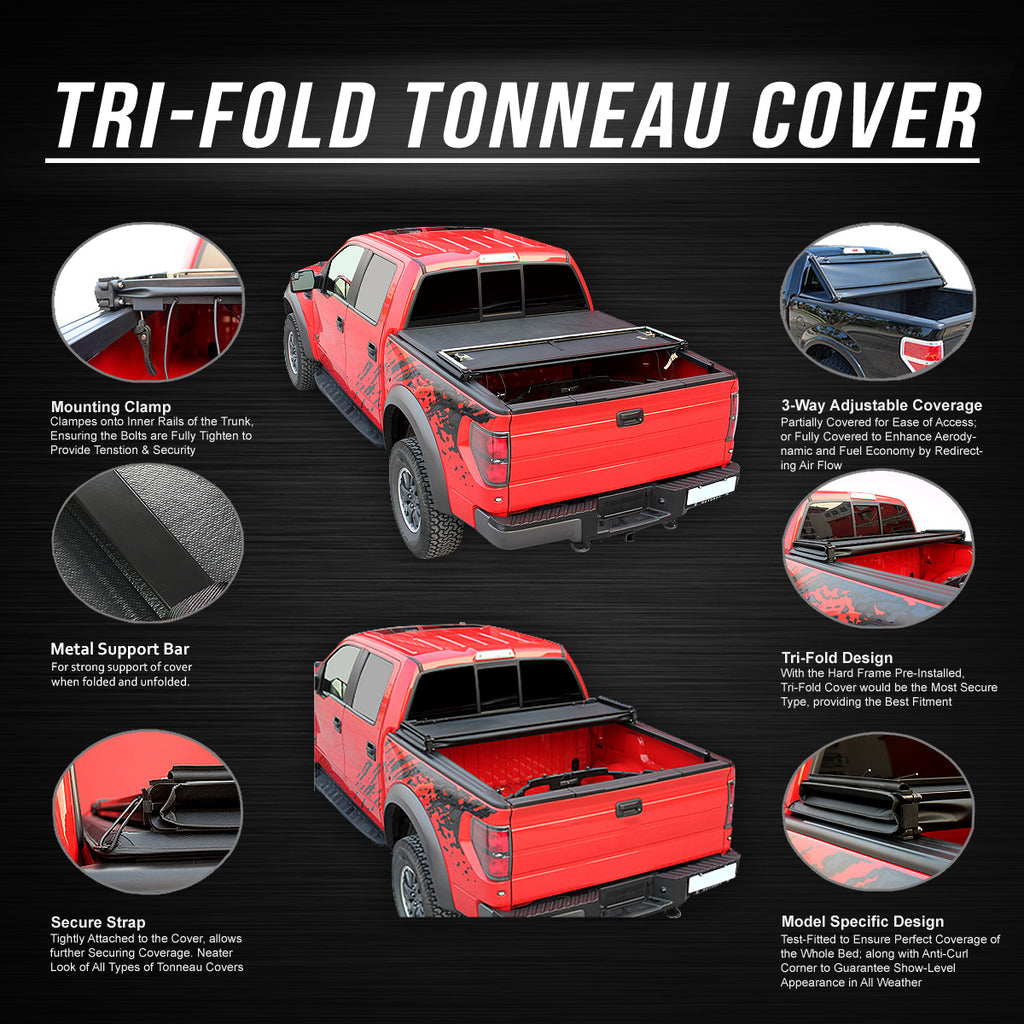 Tri-Fold Soft Top Tonneau Cover for Toyota Tundra 6.5' Bed D4896