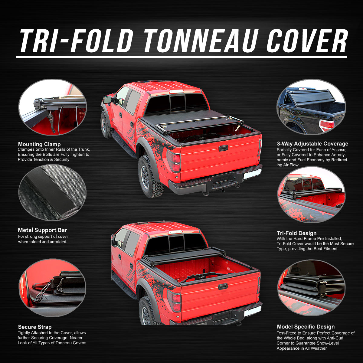 Tri-Fold Soft Top Tonneau Cover for Toyota Tundra 6.5' Bed D4896