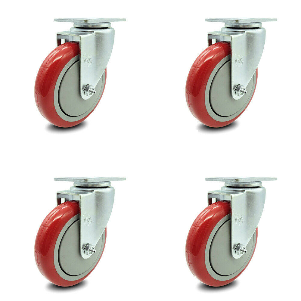 Red Polyurethane Wheel Swivel Casters Set of 4 L24585