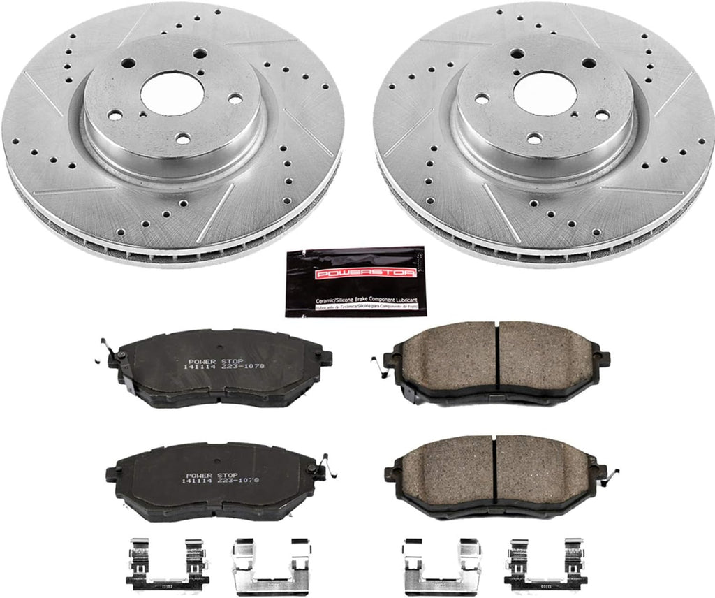 Front Z23 Carbon Fiber Brake Pads with Drilled & Slotted Brake Rotors Kit E18285