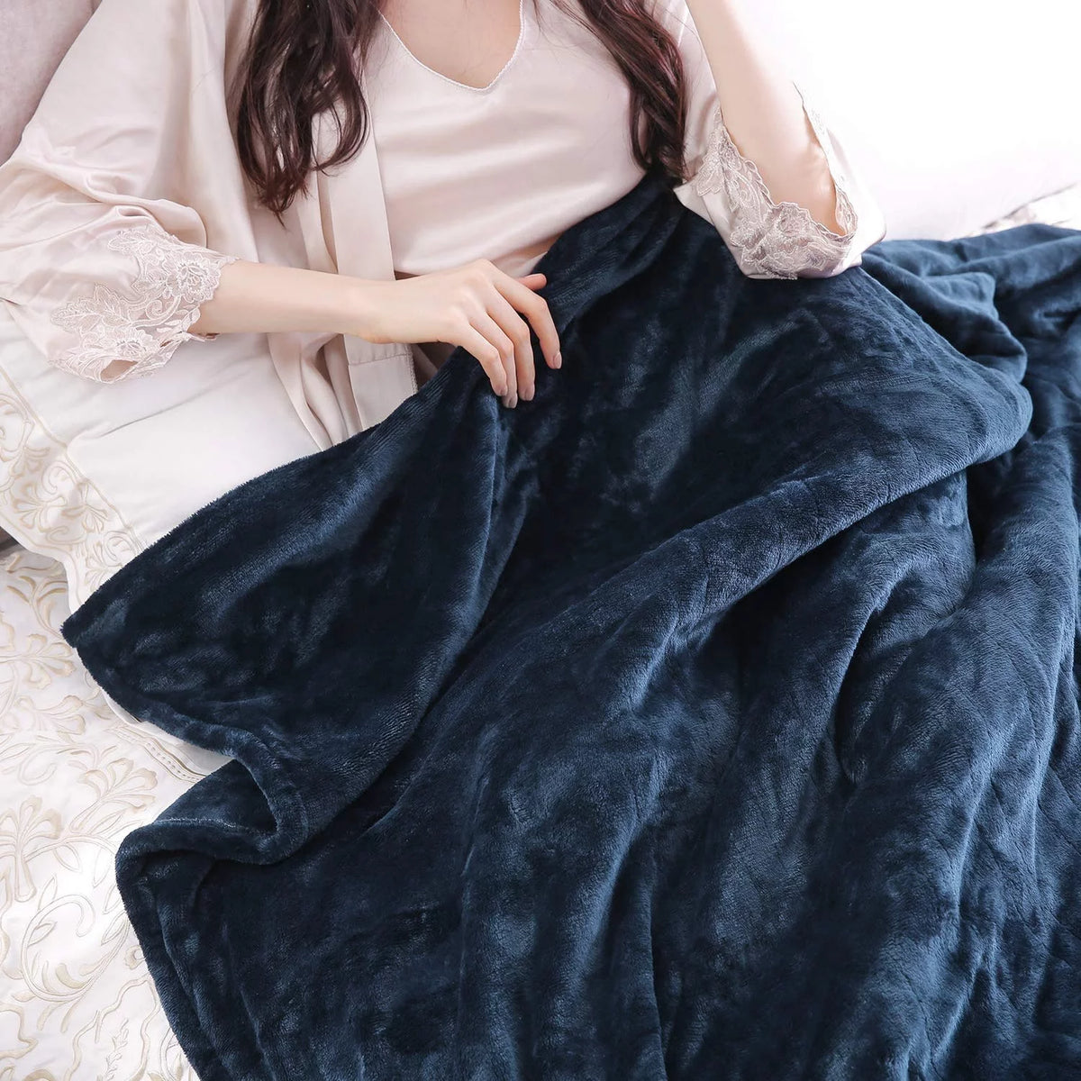 Electric Heated Blanket Twin Size Blue B4455