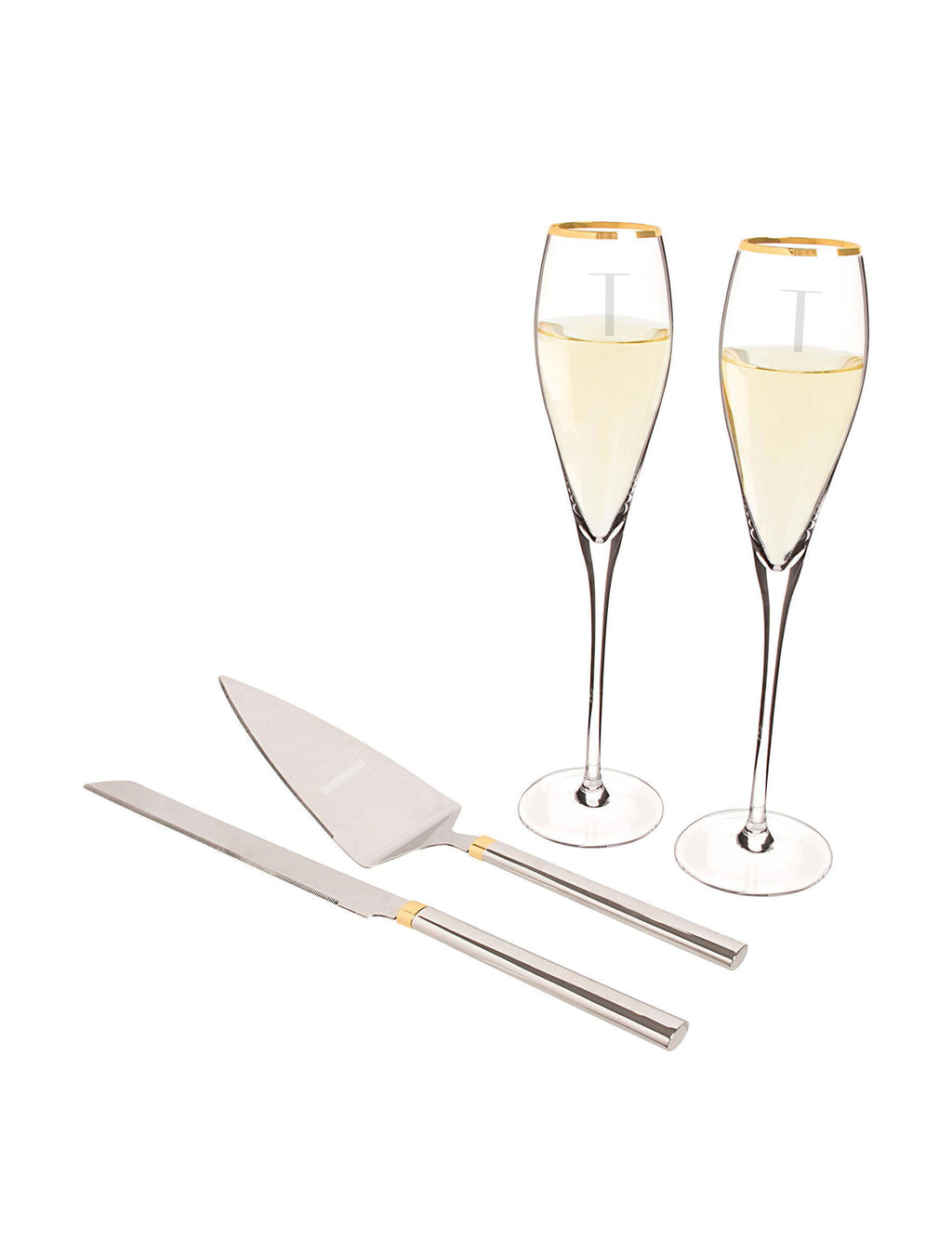 Gold Champagne Flutes and Cake Serving Set N171648