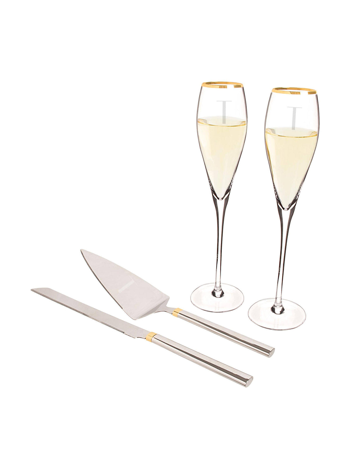 Gold Champagne Flutes and Cake Serving Set N171648
