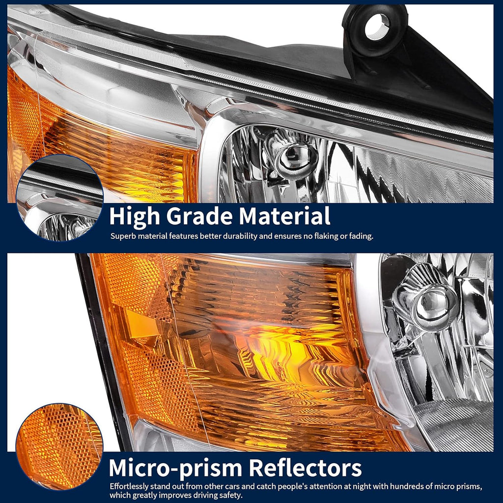 Chrome Housing Amber Reflector Clear Lens Headlight Assembly X1323