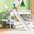 White Wood Twin over Twin Bunk Bed with Desk and Slide M4244