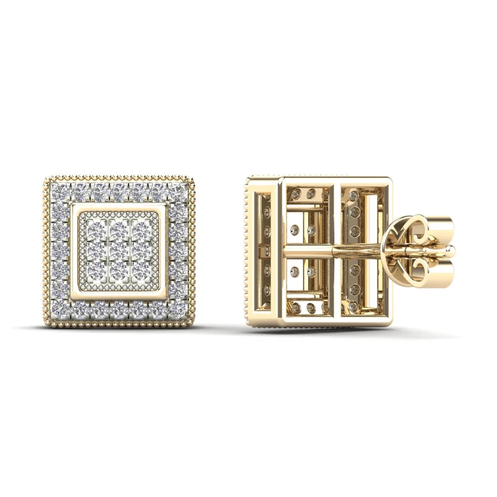 14K Yellow Gold Diamond Square Stud Earrings L26903