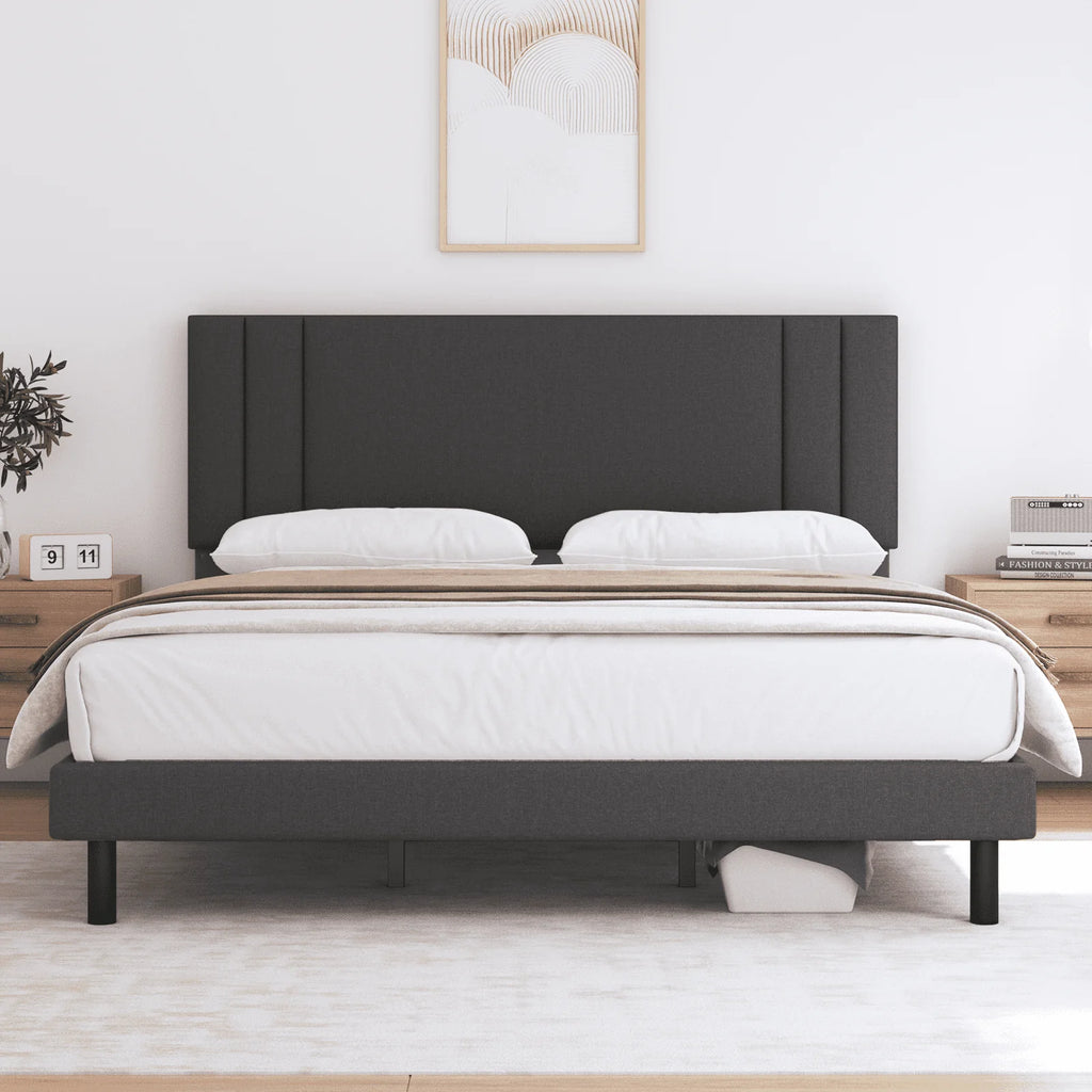 Full Size Platform Bed Frame with Fabric Upholstered Headboard V78753