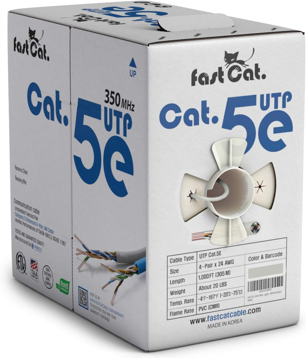 Cat5e Ethernet Cable 1000ft - 24 AWG CMR Insulated Bare Copper Wire UTP LAN Cable Y91834