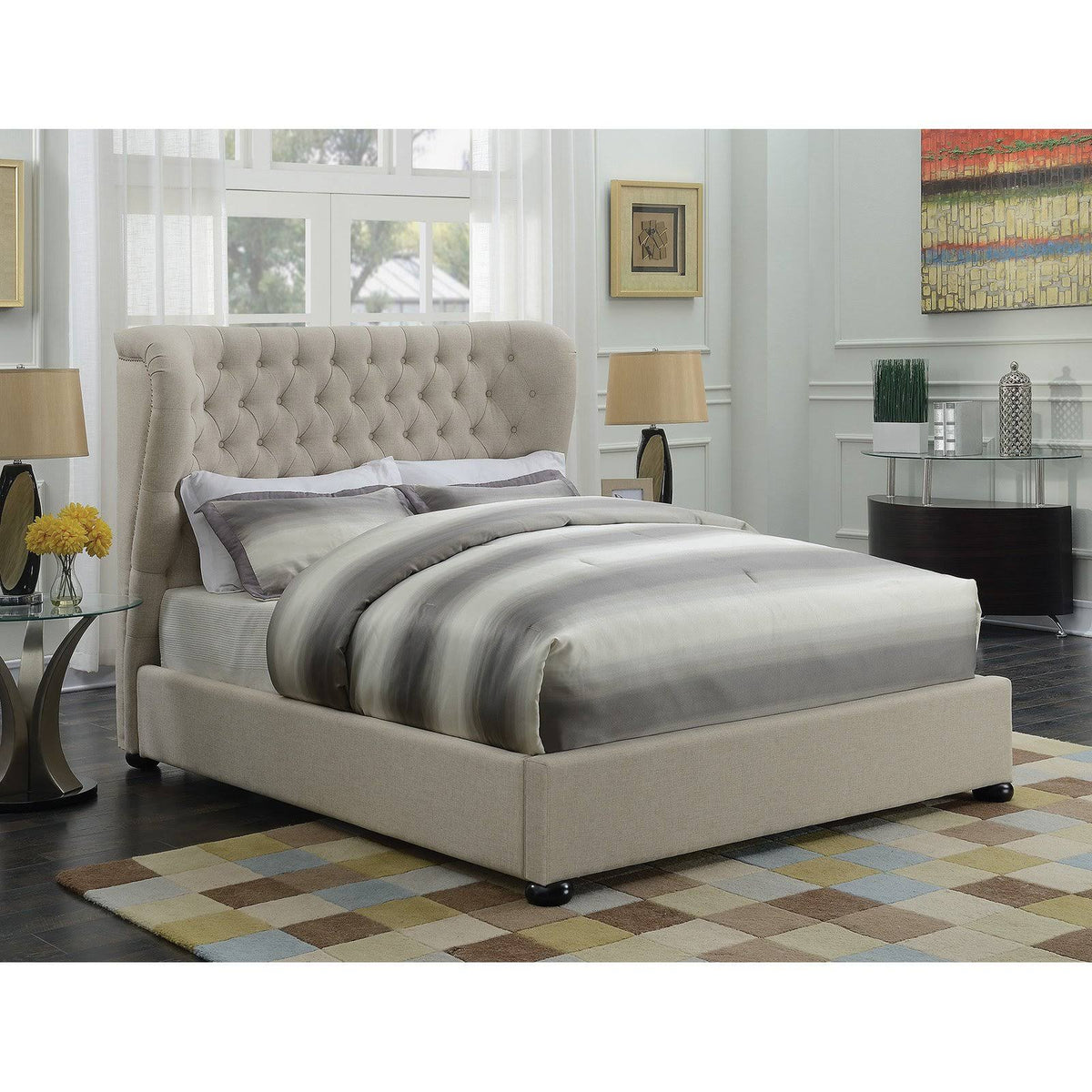 Beige Upholstered Platform Bed N90465