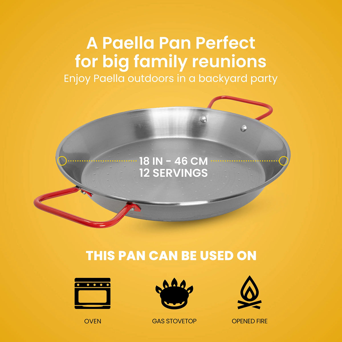 12 Servings Carbon Steel Outdoor Paella Pan Set with Burner and Legs N47296