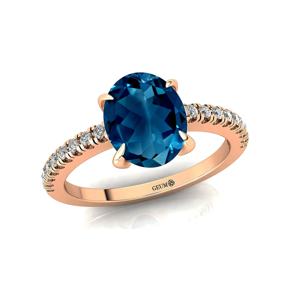 Solid Gold Halo London Blue Topaz Diamond Ring A50409