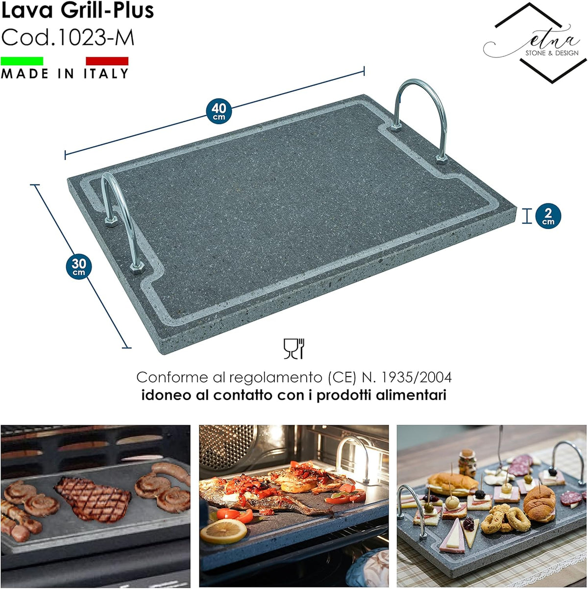 Lava Stone Grilling Plate with Handles A65111