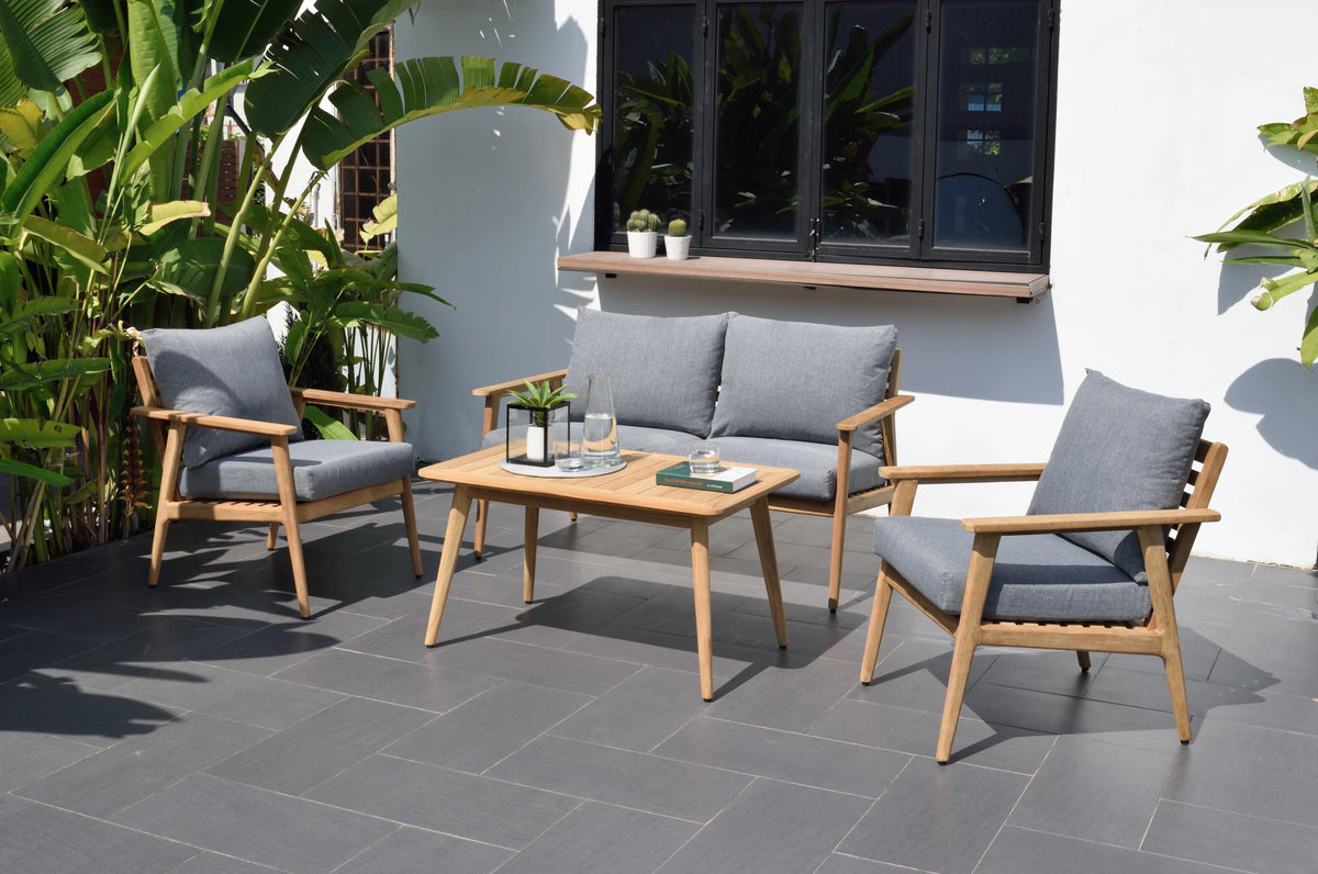 4 Pieces Teak Patio Deep Seating Set with Olefin Cushions D158894