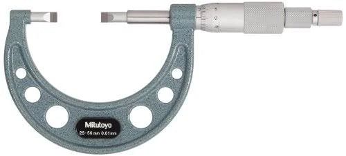 Blade Micrometer, Ratchet Stop, 25-50mm Range, 0.01mm Graduation, Carbide Tip V822